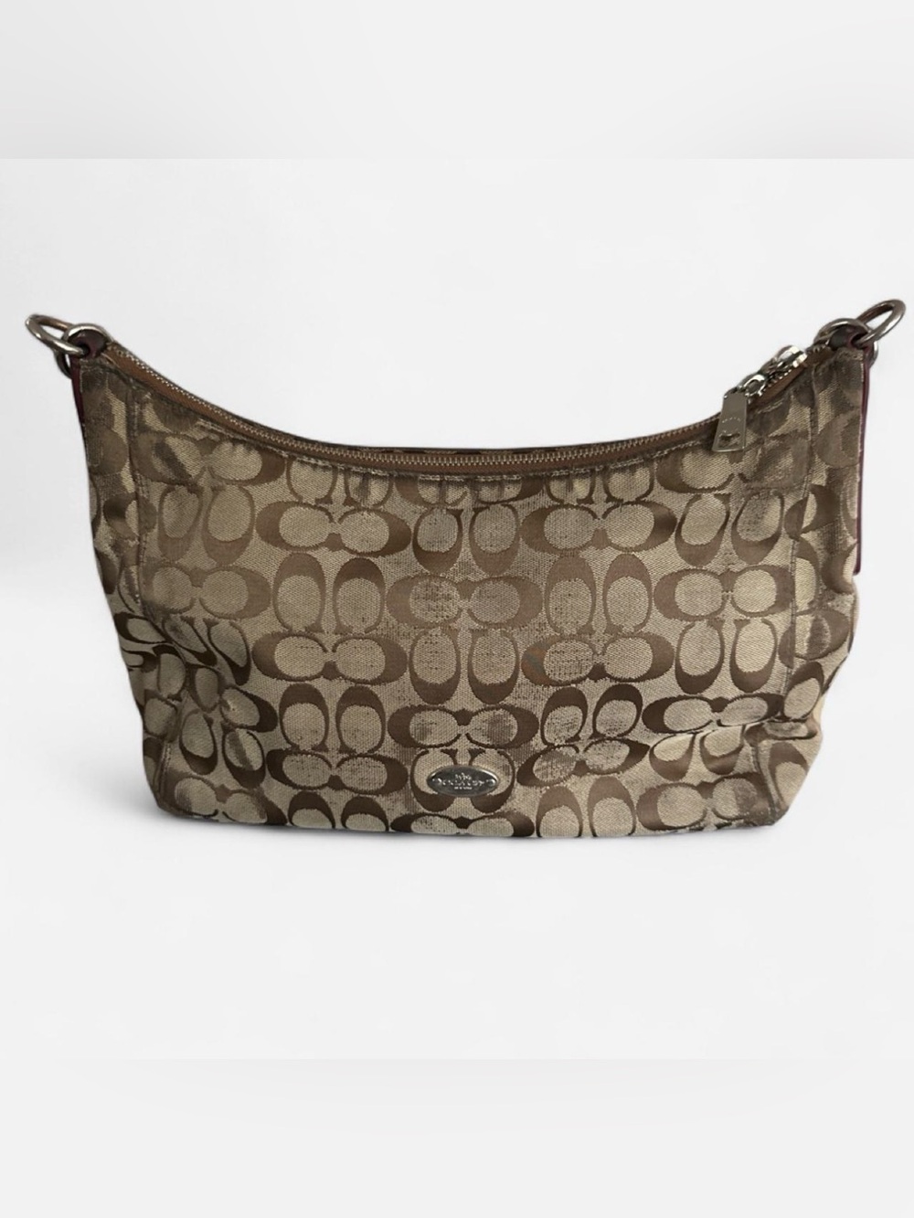 Coach Tan Signature Jacquard Hobo Shoulder Bag